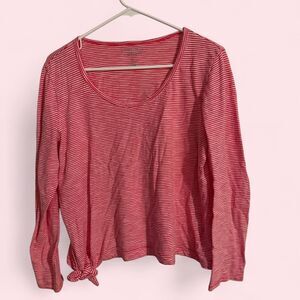 Gap Top Womens L Pink Striped Easy Tee Side Knot Bow Long Sleeve Shirt